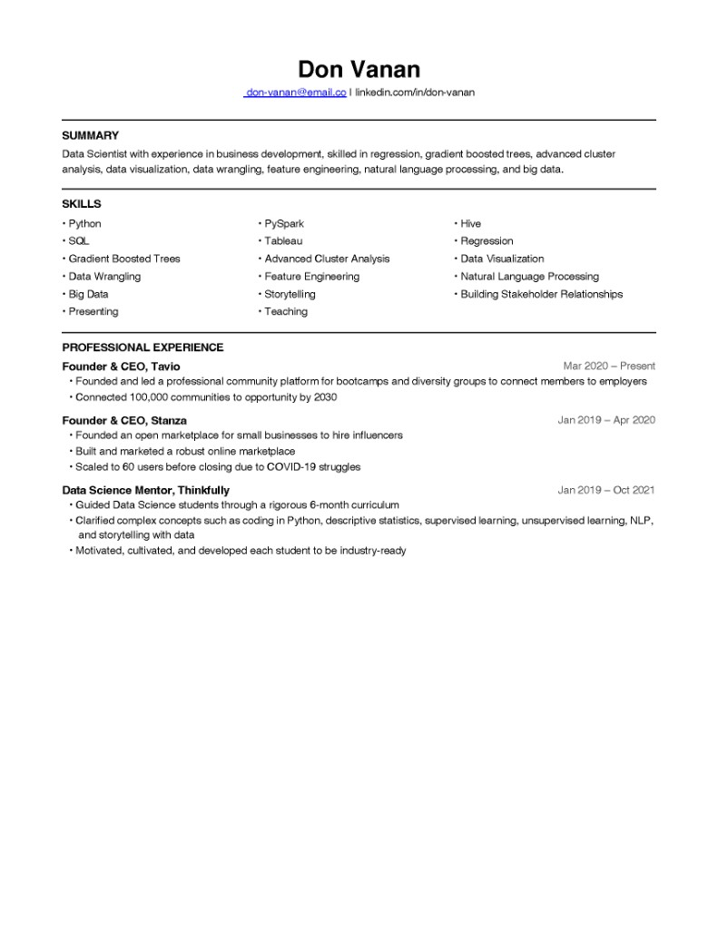 Prentus resume for Don Vanan